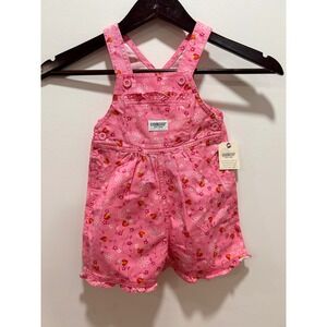 Y2K OshKosh Bgosh Pink Strawberry Floral Ruffle Overall Shorts 18 Months 401181